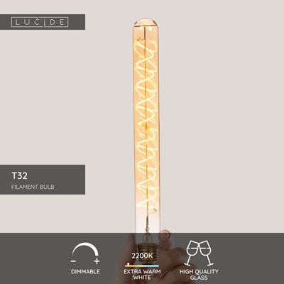 Lucide T32 - Filament bulb - Ø 3,2 cm - E27 - 1x4,9W 2200K - Amber